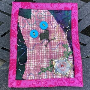 Pink and Blue Cat Brooch